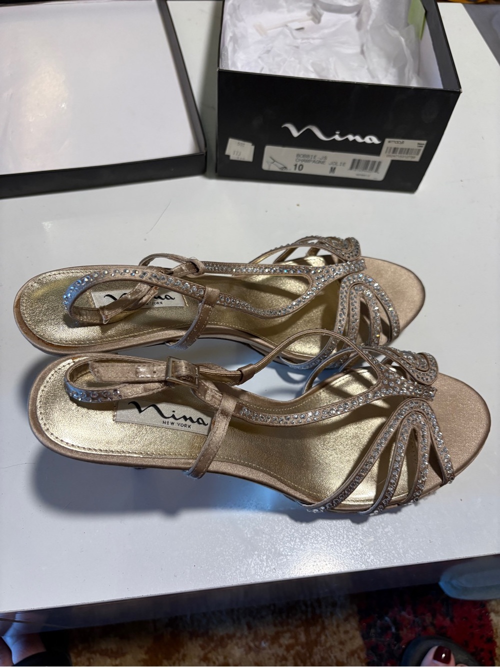 Nina Gold Rhinestone Strappy Slingback Sandals